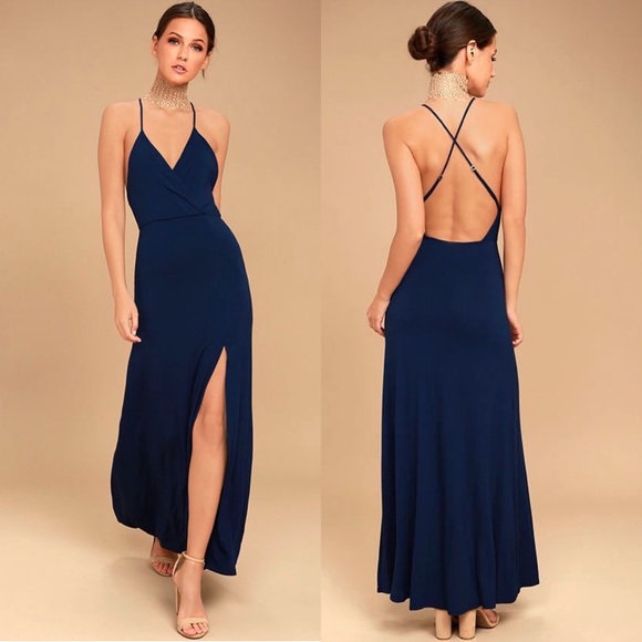 SOLD Lulus Desert Skies Navy Blue Backless Maxi Dress Size Medium - Picture 2 of 9